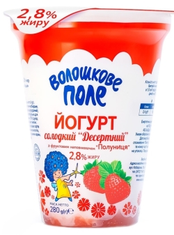 Йогурт Волошкове поле Полуниця десертний 2,8% 280г - порівняйте ціни в  супермаркетах поруч з вами